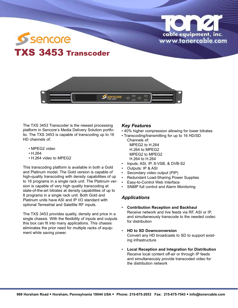 Toner Cable TXS3453 MPEG2 Transcoder User Manual | 2 pages