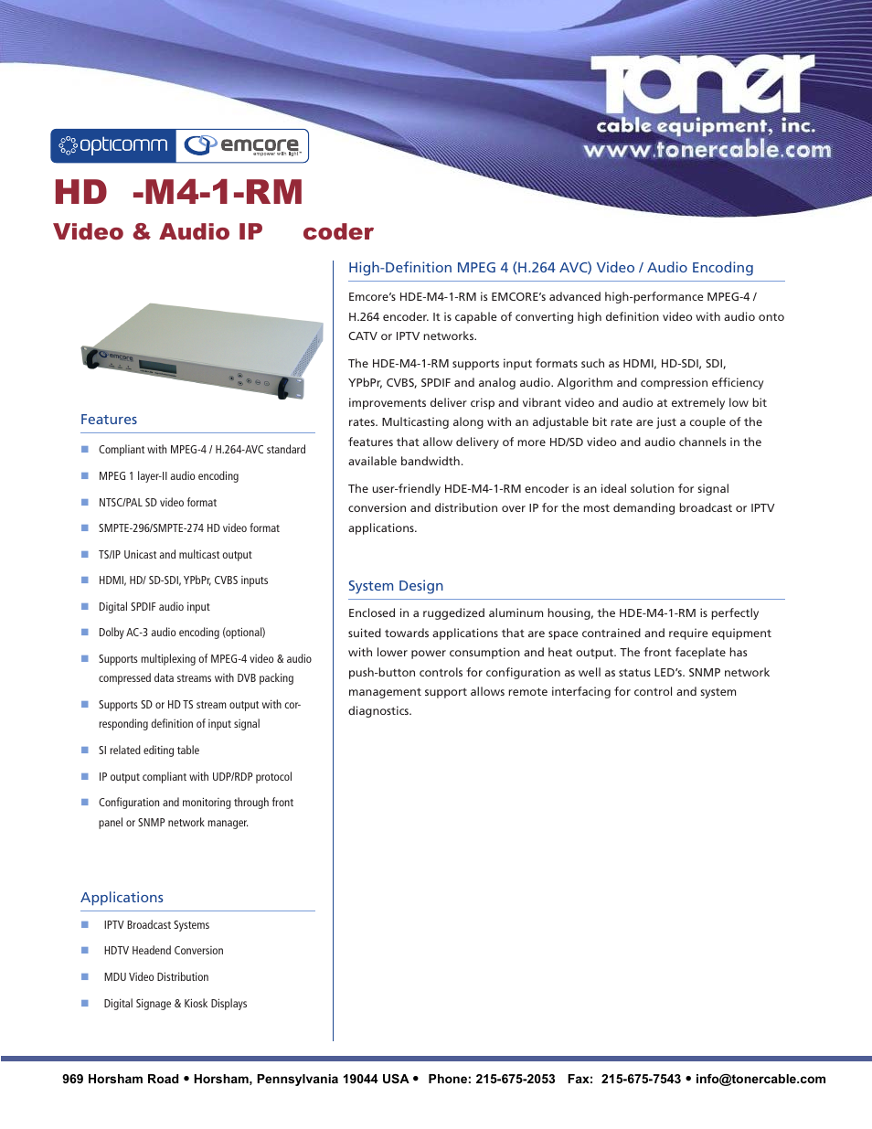 Toner Cable HDE-M4-1-RM Video & Audio IP Encoder User Manual | 2 pages