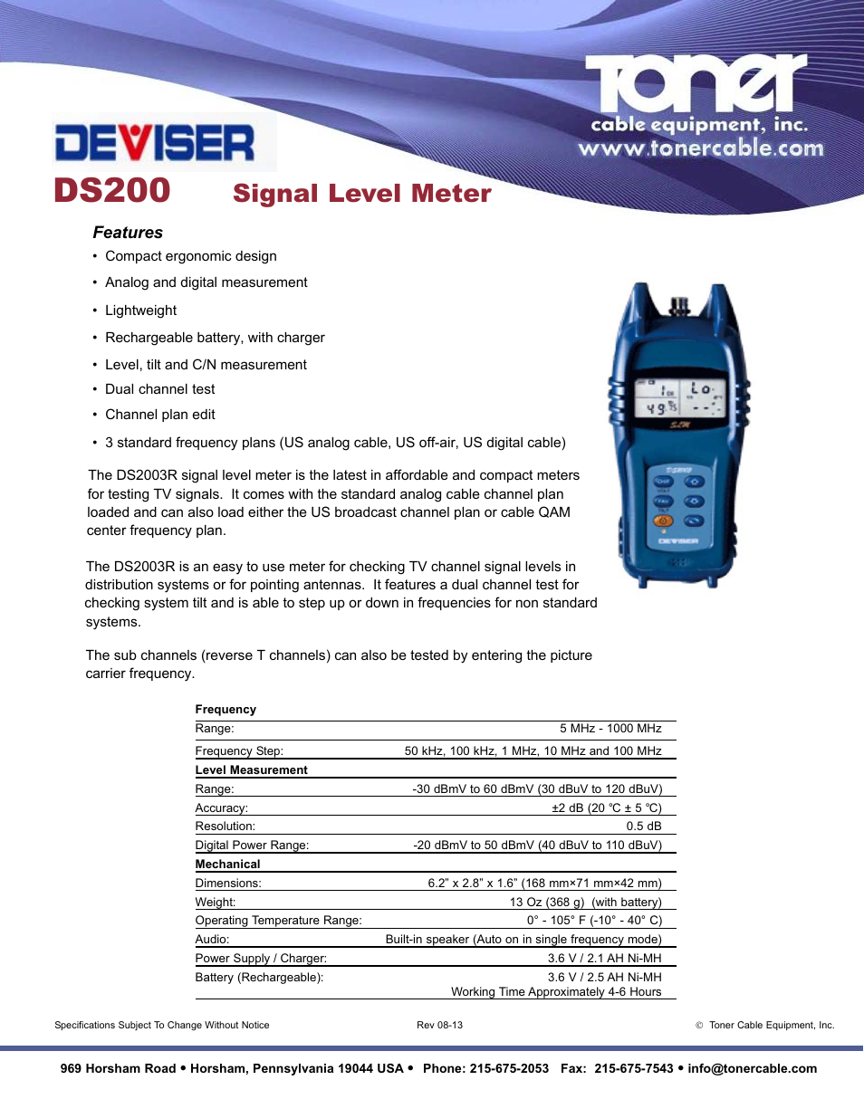Toner Cable DS2003R Signal Level Meter User Manual | 1 page
