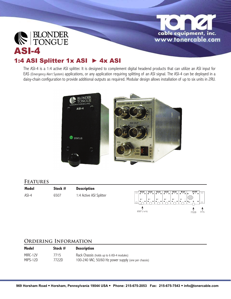 Toner Cable ASI-4 1:4 ASI Splitter 1x ASI - 4x ASI User Manual | 2 pages