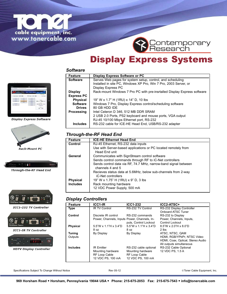 Display express systems, Software, Through-the-rf head end | Display controllers | Toner Cable Display Express Systems User Manual | Page 2 / 2