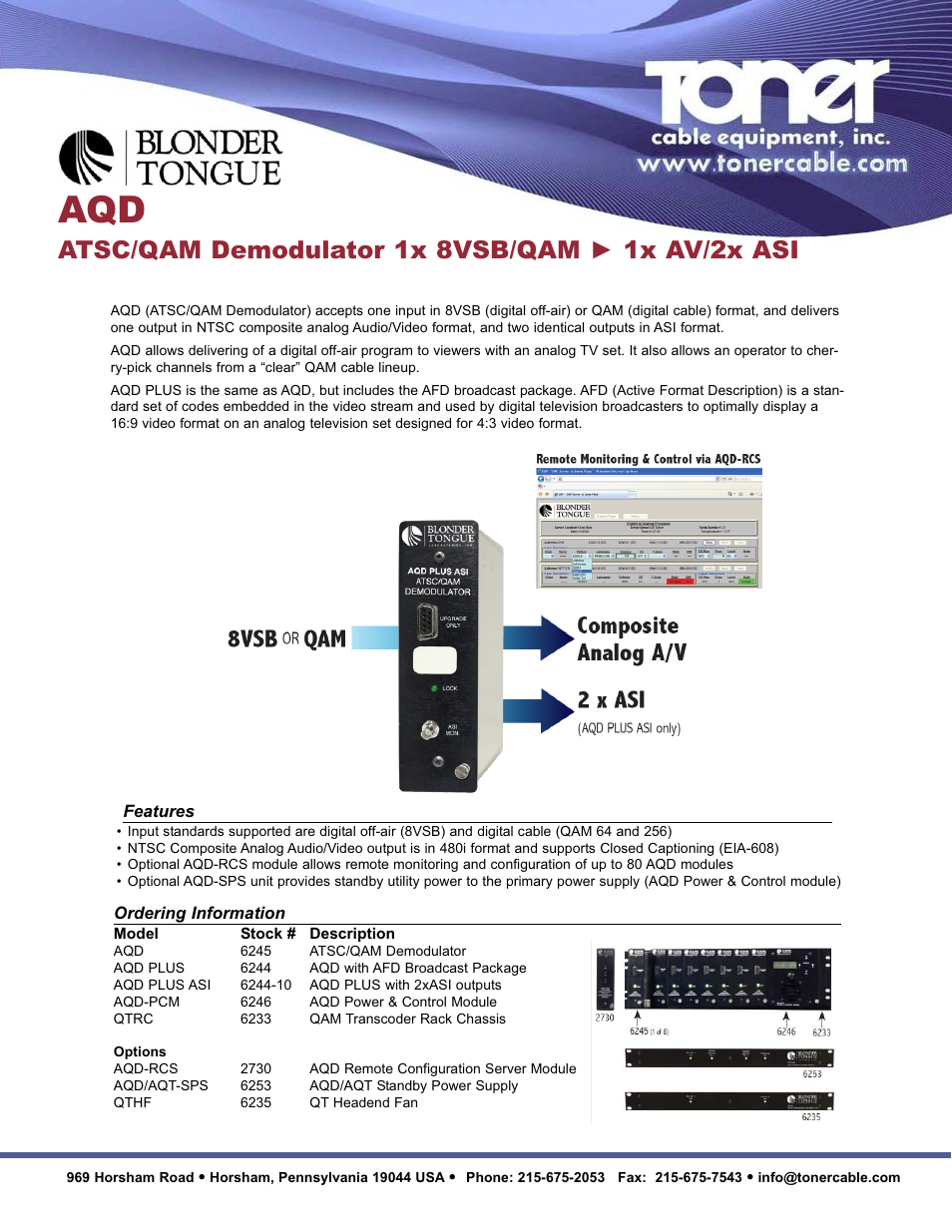 Toner Cable AQD ATSC _ QAM Demodulator User Manual | 2 pages