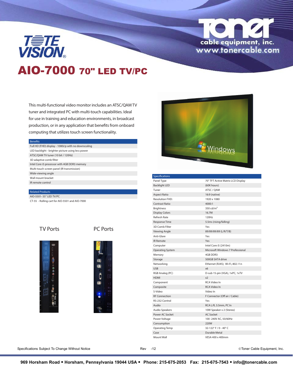 Toner Cable AIO-7000 70" LED TV_PC User Manual | 1 page