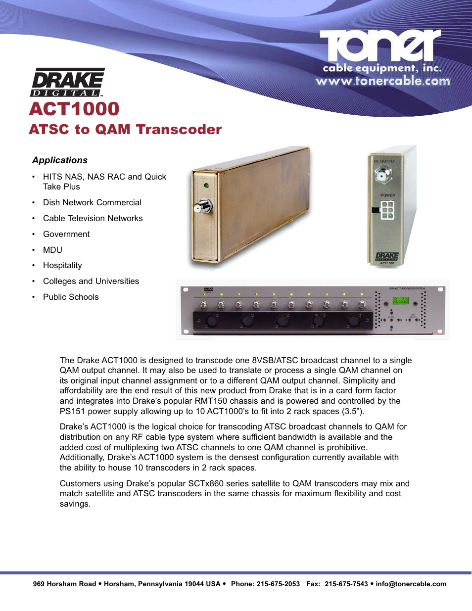 Toner Cable ACT1000 ATSC to Qam Transcoder User Manual | 2 pages