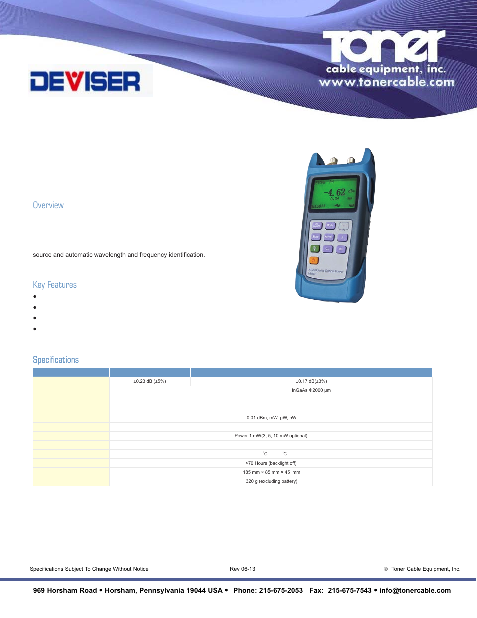 Toner Cable AE200_AE220_AE260 Optical Power Meter User Manual | 1 page