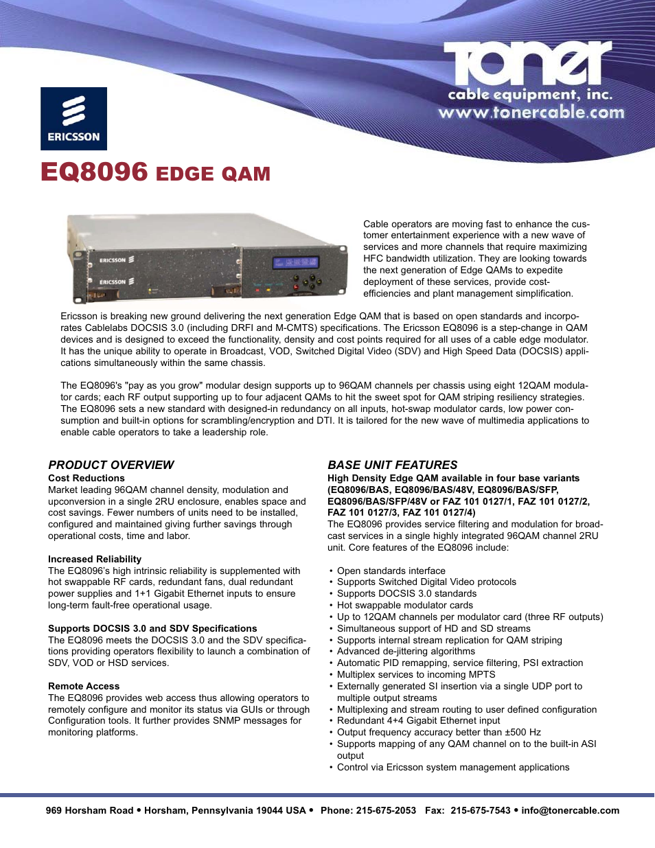 Toner Cable EQ8096 EDGE QAM User Manual | 2 pages