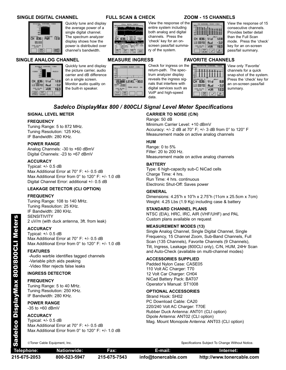 Toner Cable DisplayMax 800 Headend, Distribution & Installation Signal Level Meter User Manual | Page 2 / 2