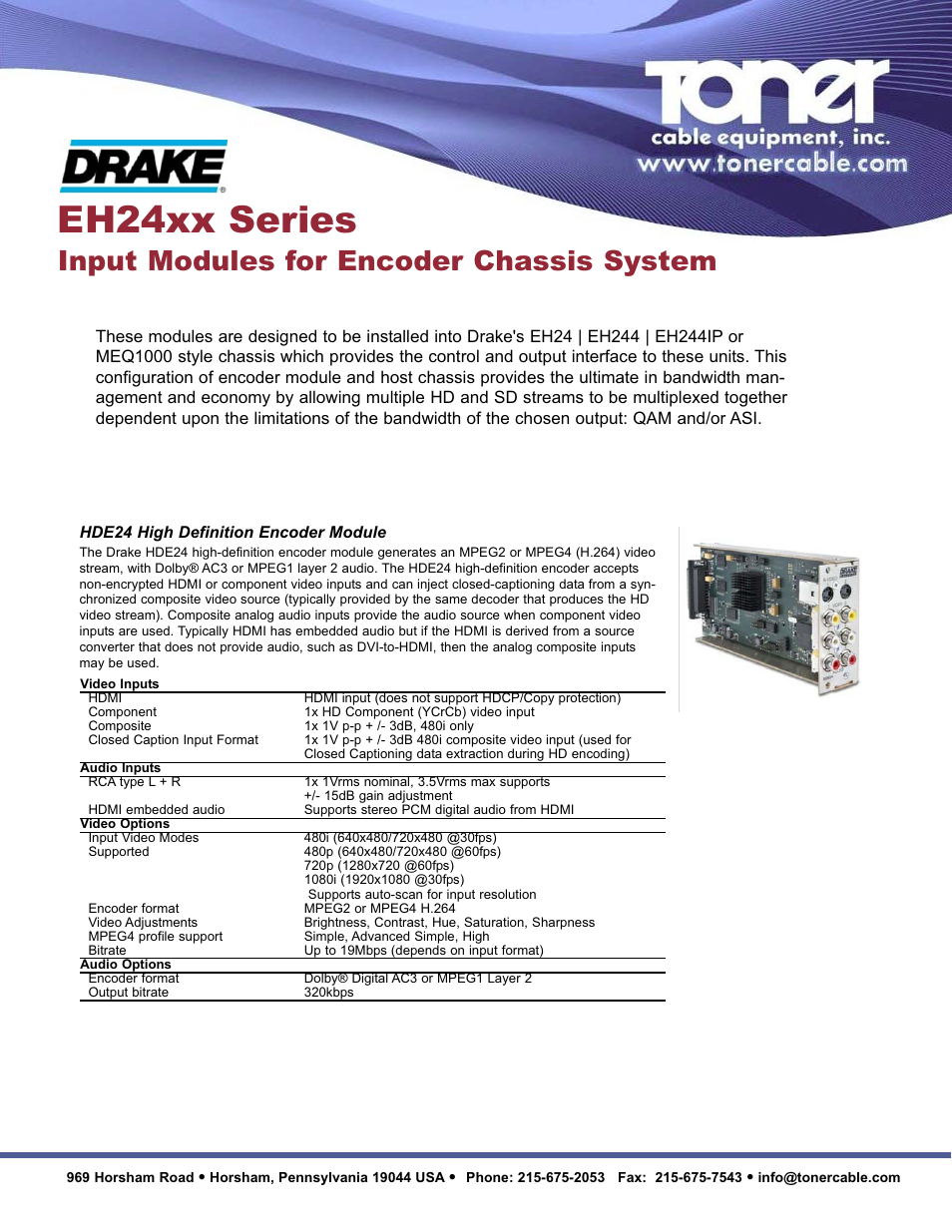 Toner Cable SDE24 Standard Definition Encoder Module User Manual | 3 pages
