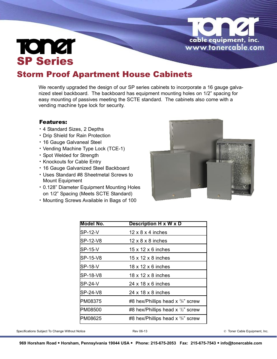 Toner Cable SP Series Storm Proof Apartment House Cabinets User Manual | 1 page