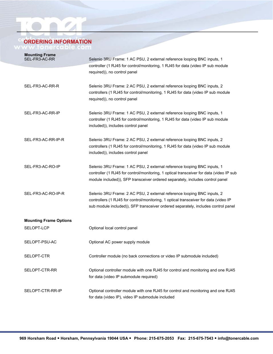 6hohqlr0hgld&rqyhujhqfh3odwirup, Ordering information | Toner Cable SELENIO Media Convergence Platform User Manual | Page 10 / 12