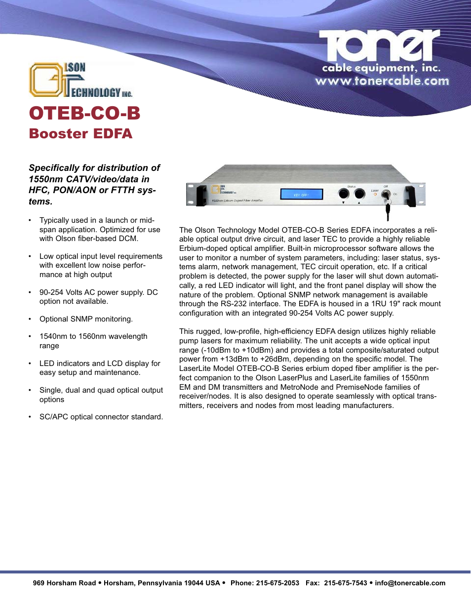 Toner Cable OTEB-CO-B Booster EDFA User Manual | 2 pages