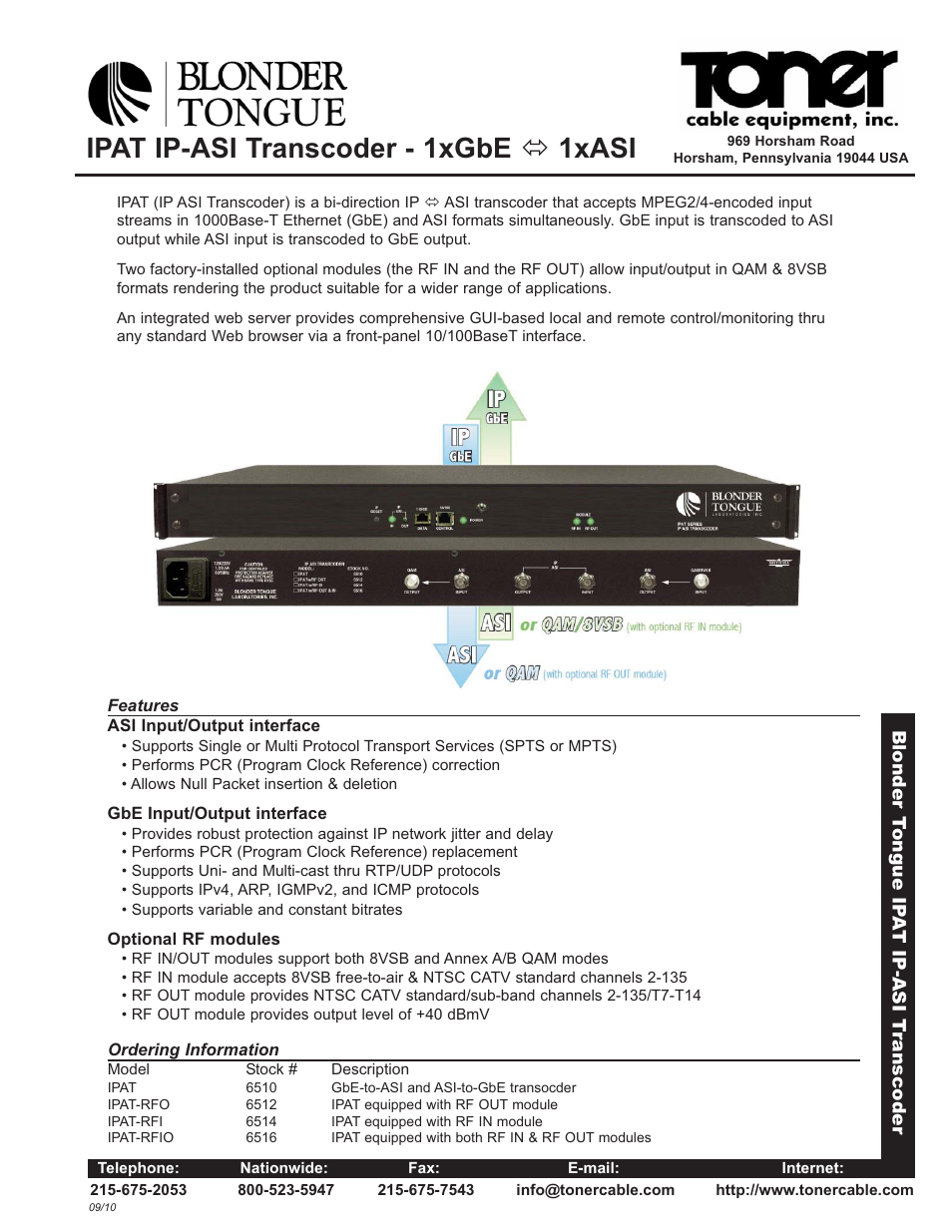 Toner Cable IPAT IP-ASI Transcoder 1xGbE _ 1xASI User Manual | 2 pages
