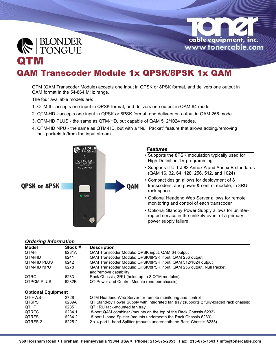 Toner Cable QTM QAM Transcoder Module 1x QPSK _ 8PSK 1x QAM User Manual | 2 pages