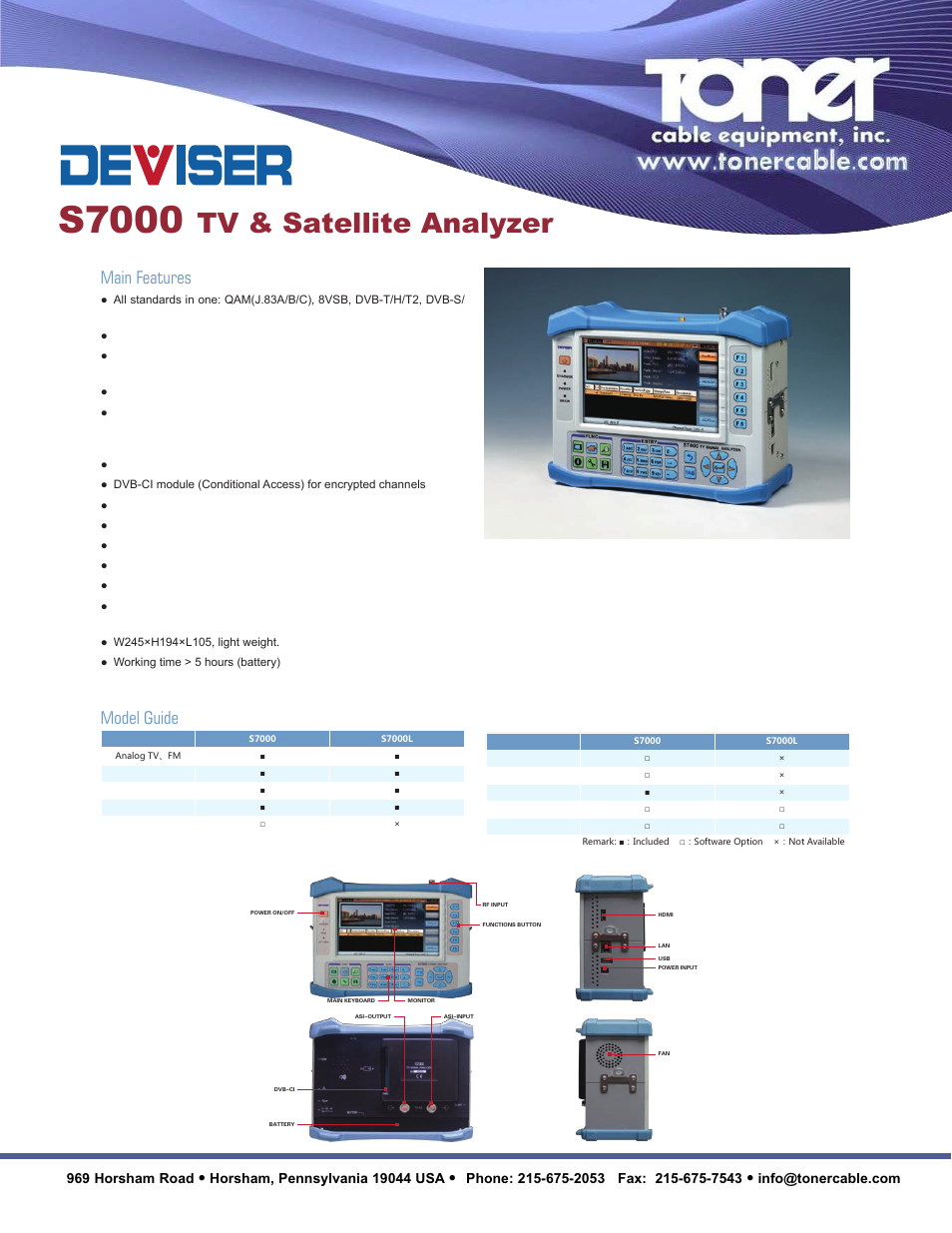 Toner Cable S7000 TV & Satellite Analyzer User Manual | 2 pages