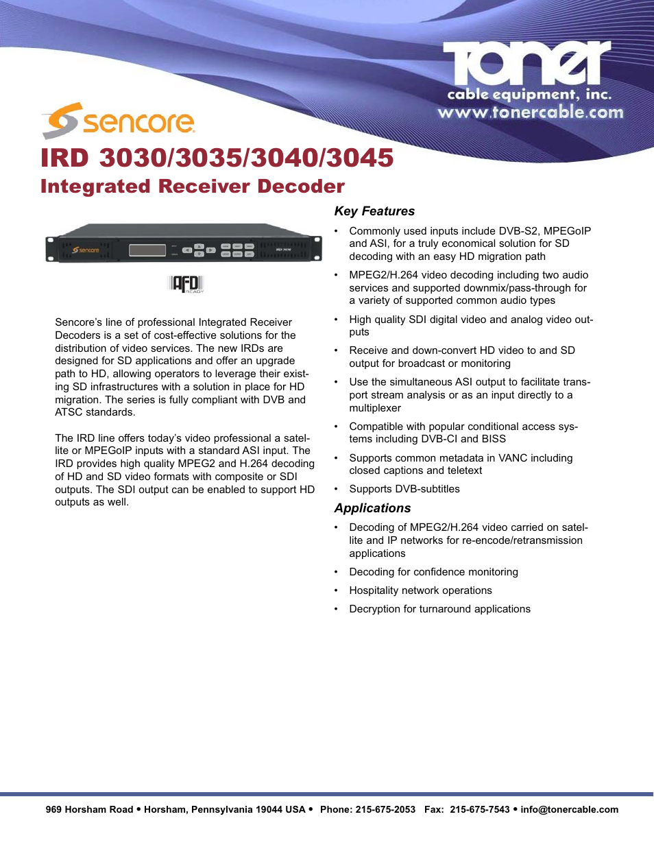 Toner Cable IRD 3045 Integrated Receiver Decoder User Manual | 2 pages