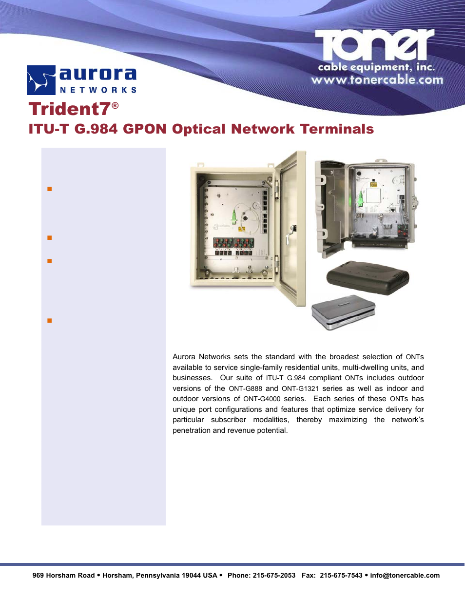 Toner Cable Trident7 ITU-T G.984 GPON Optical Network Terminals User Manual | 3 pages