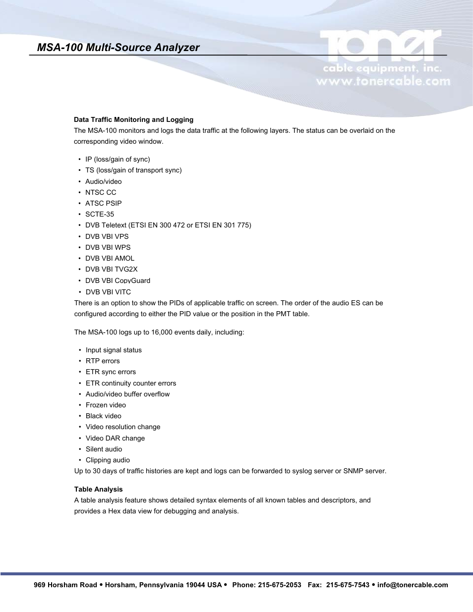 Msa-100 multi-source analyzer | Toner Cable MSA-100 Multi-Source Analyzer User Manual | Page 3 / 10