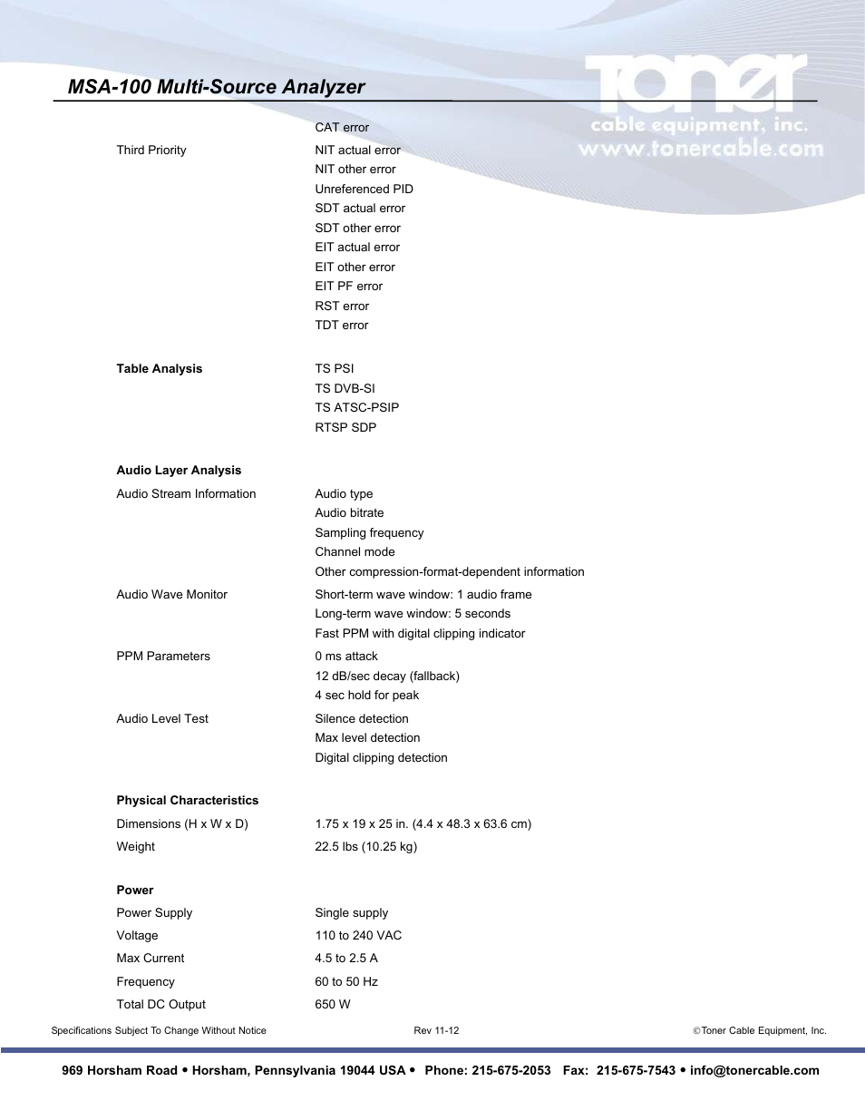 Msa-100 multi-source analyzer | Toner Cable MSA-100 Multi-Source Analyzer User Manual | Page 7 / 10