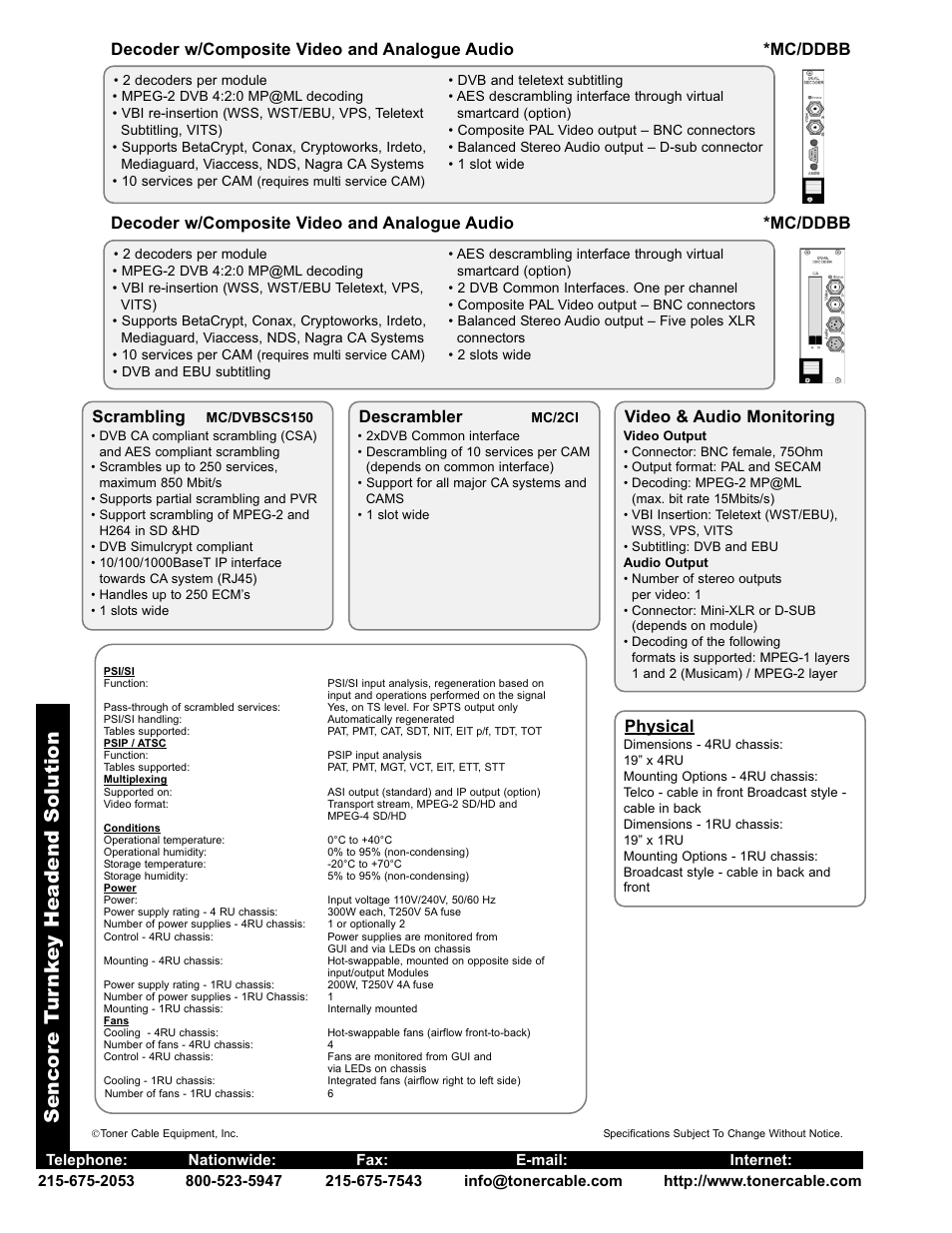 Scrambling, Video & audio monitoring, Physical | Toner Cable DMG 3000 _ 3100 Digital Cable System, Multiplexer User Manual | Page 4 / 4