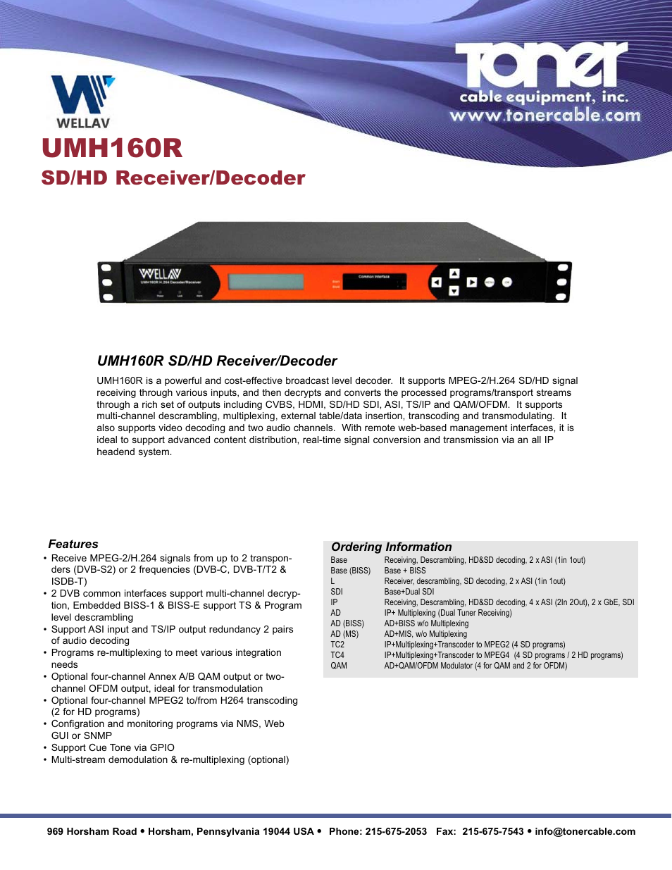 Toner Cable UMH160R SD-HD Integrated Reciever Decoder User Manual | 2 pages