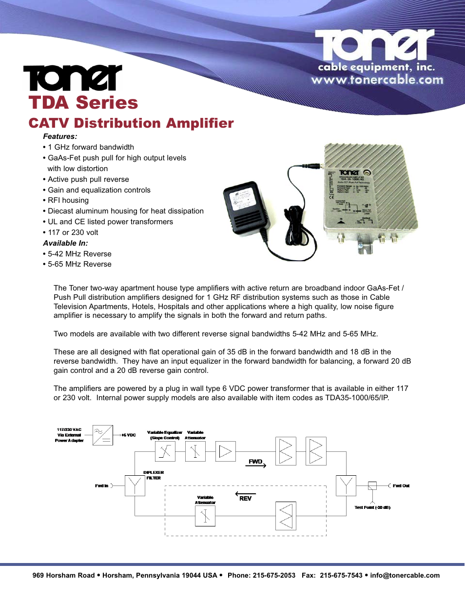 Toner Cable TDA35-1000 TDA Series CATV Distribution Amplifier User Manual | 2 pages