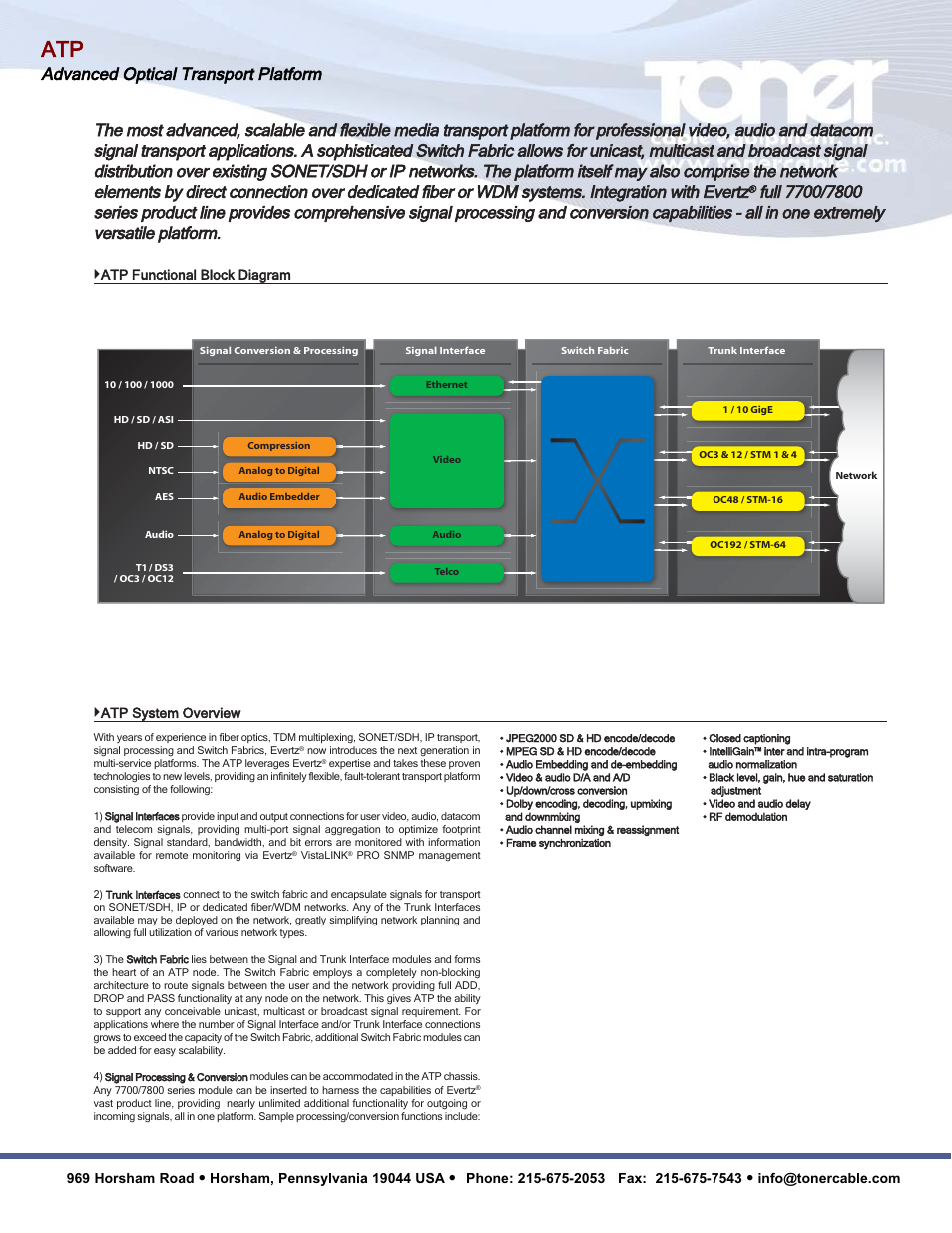 Advanced optical transport platform | Toner Cable ATP Advanced Optical Transport Platform User Manual | Page 2 / 6
