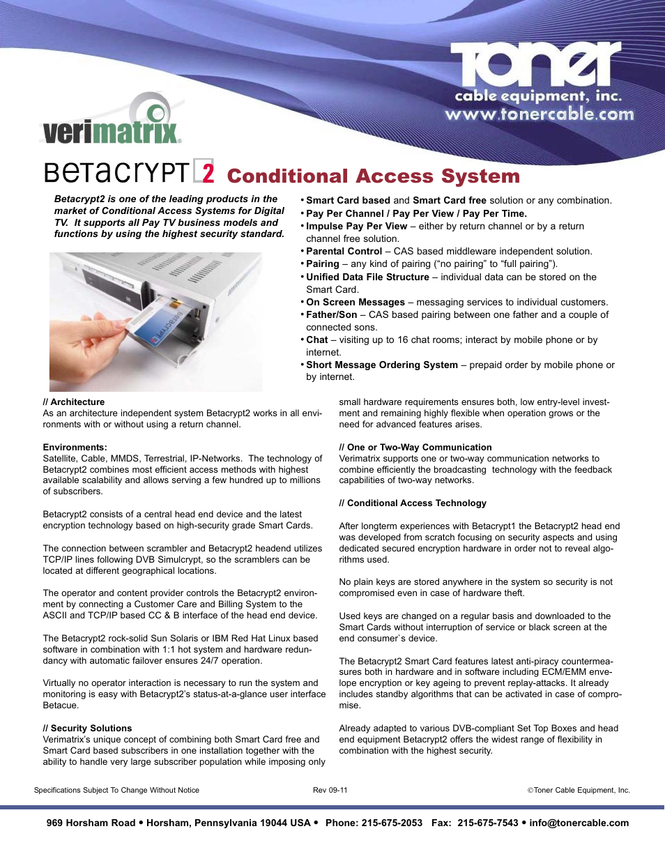 Toner Cable Betacrypt2 Conditional Access System User Manual | 1 page