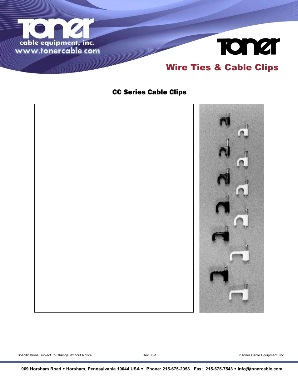 Wire ties & cable clips, Cc-6b, Cc-6i | Cc-7b, Cc-7i, Cc-8b, Cc-8i, Cc-10b, Cc-10i, Cc-6bd | Toner Cable TWT Series Wire Ties User Manual | Page 2 / 2