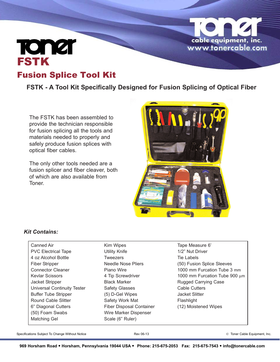 Toner Cable FSTK Fusion Splice Tool Kit User Manual | 1 page