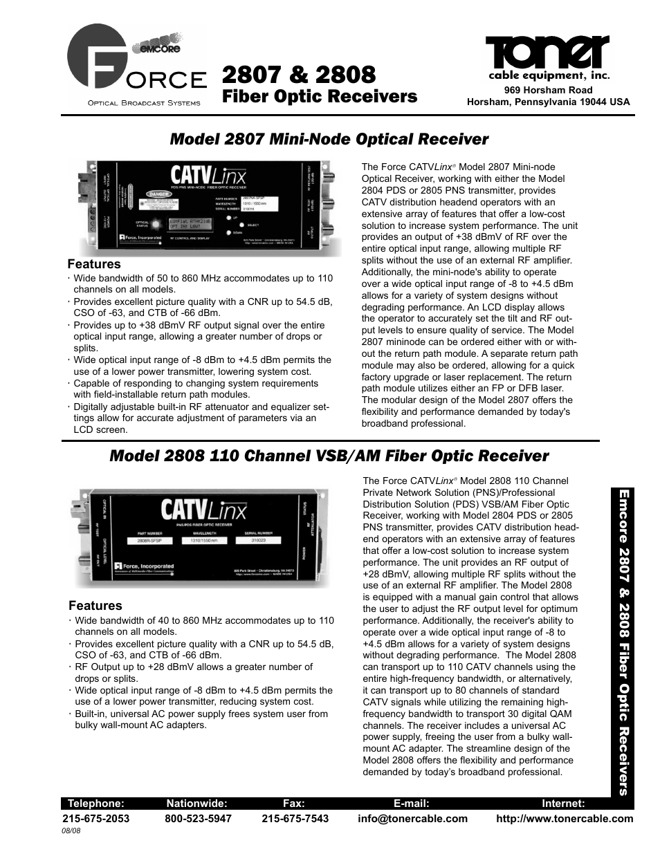 Toner Cable 2807 Mini-Node Fiber Optic Receiver User Manual | 2 pages