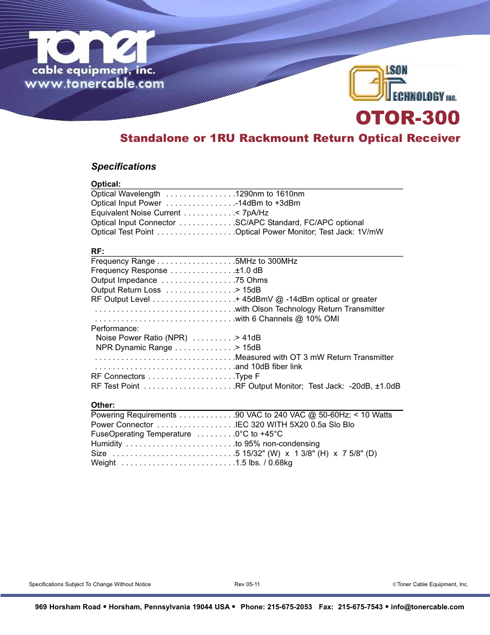 Otor-300 | Toner Cable OTOR-300 1310 - 1550nm Return Optical Receiver User Manual | Page 2 / 2