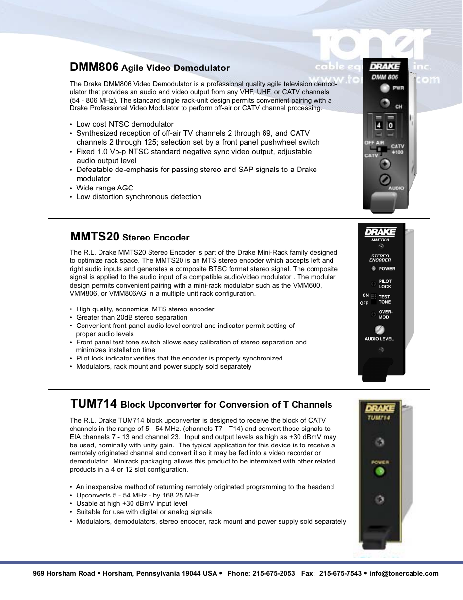 Mmts20, Dmm806, Tum714 | Toner Cable RMM12 Minirack Headend System Chassis User Manual | Page 4 / 4
