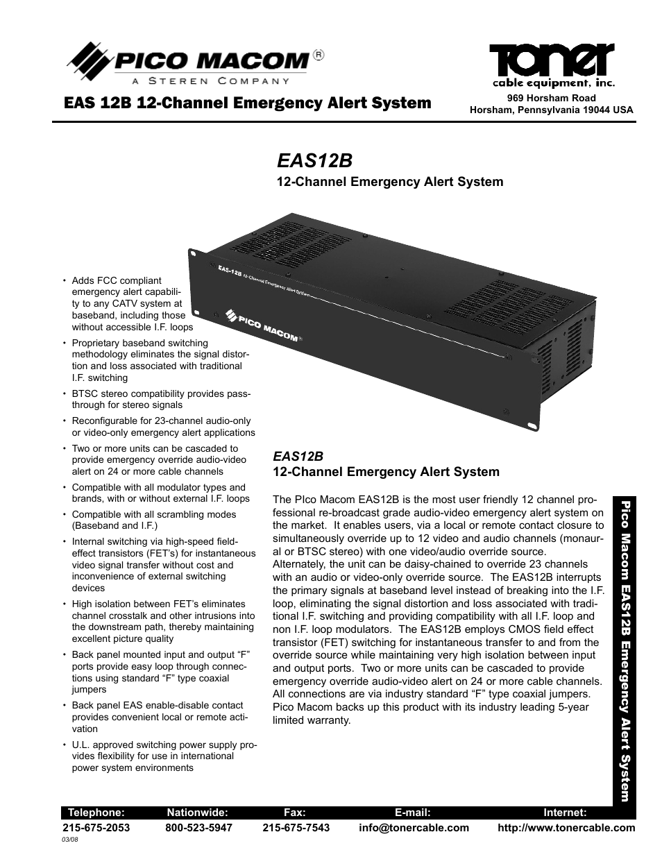Toner Cable EAS12B EAS 12B Emergency Alert System User Manual | 2 pages