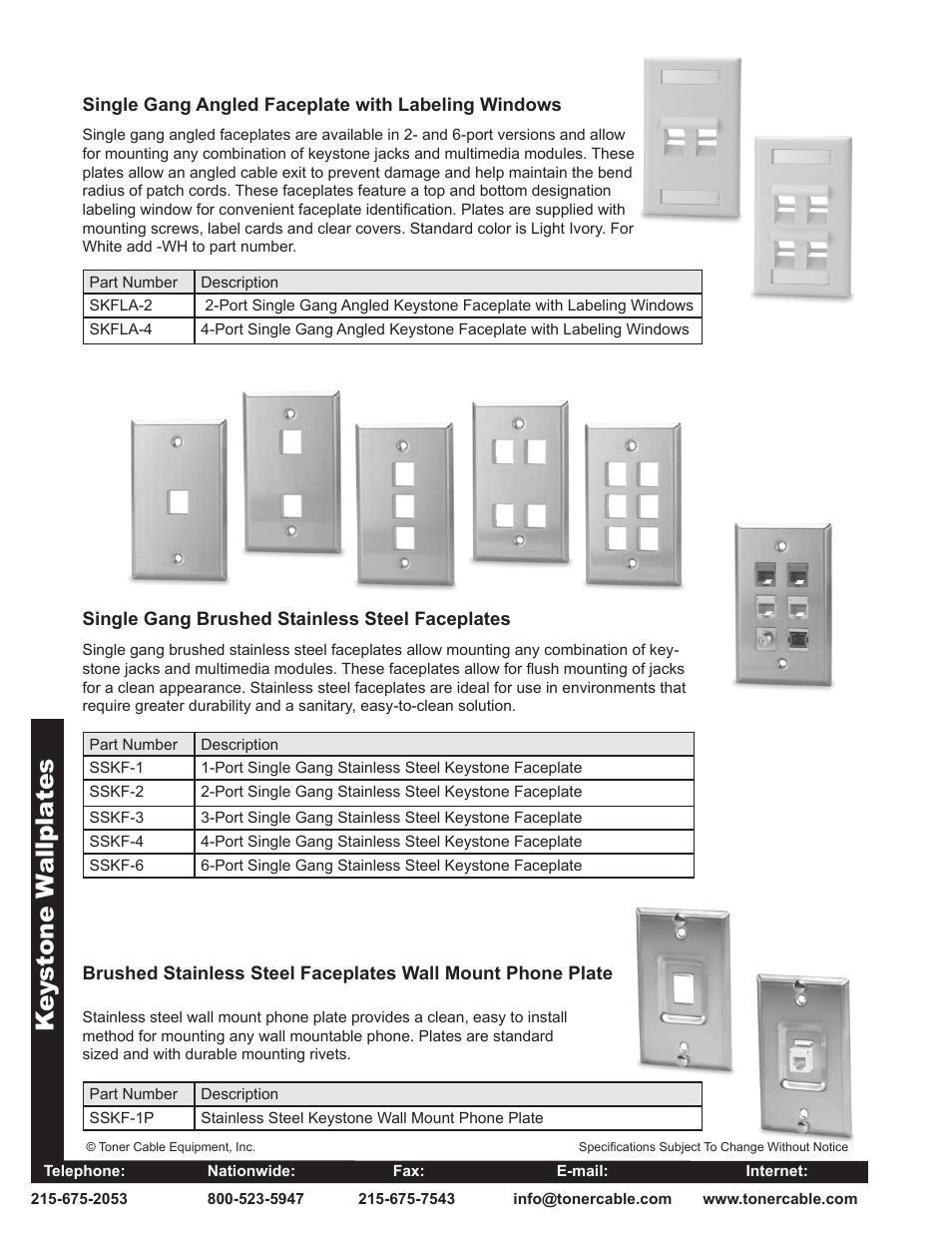 Key st on e w al lp la te s | Toner Cable Keystone Wallplates User Manual | Page 2 / 2