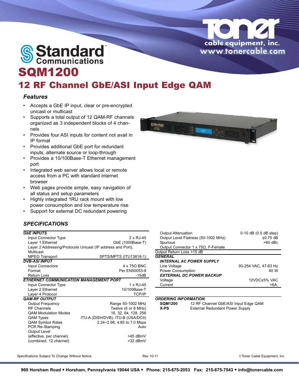 Toner Cable SQM1200 12 RF Channel GbE_ASI Input Edge QAM User Manual | 1 page