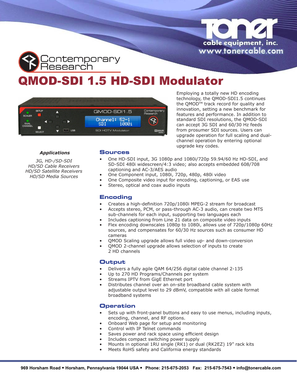 Toner Cable QMOD-SDI 1.5 HD-SDI Modulator User Manual | 2 pages
