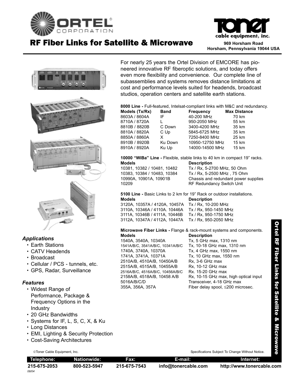 Toner Cable 8000 Line RF Fiber Links for Satellite User Manual | 1 page
