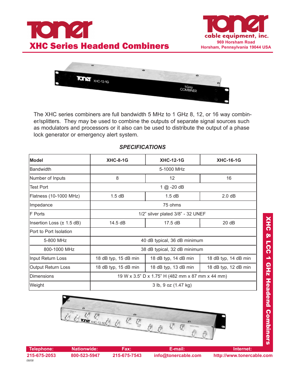 Toner Cable XHC-16-1G 16 Port Headend Combiner User Manual | 2 pages