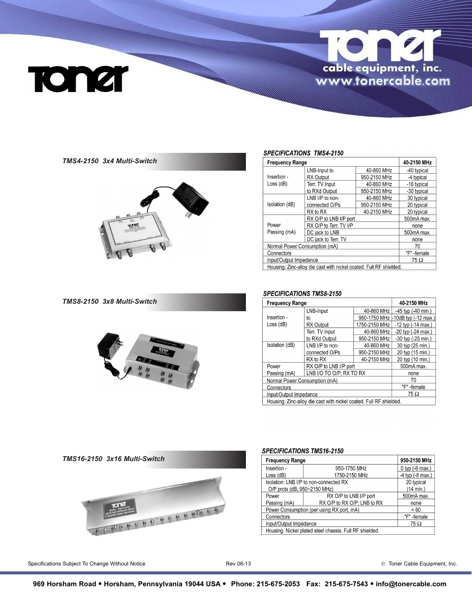 Toner Cable TMS4-2150 3x4 Satellite Multiswitch User Manual | 1 page