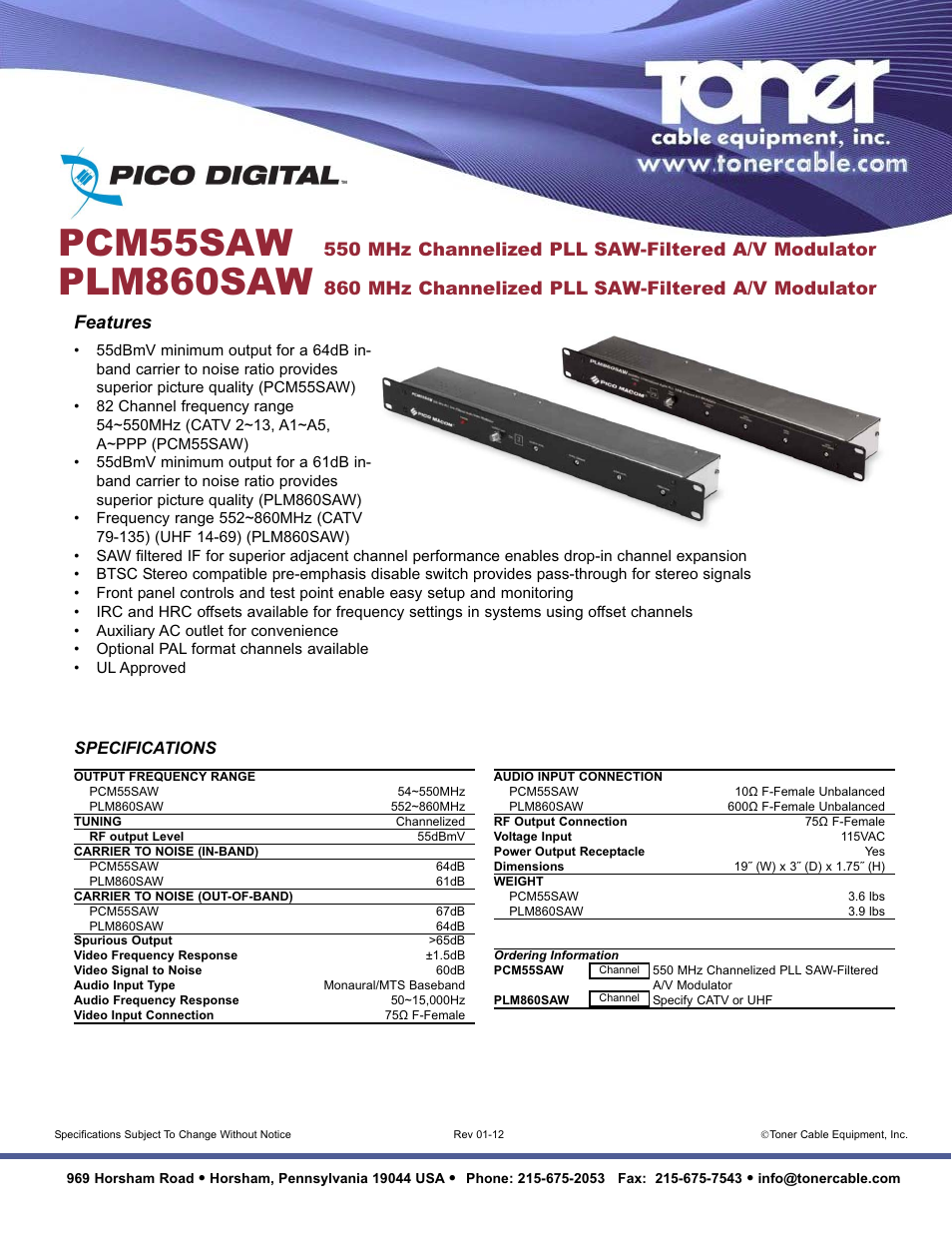 Toner Cable PLM860SAW 860 MHz Channelized PLL SAW-Filtered A-V Modulator User Manual | 1 page