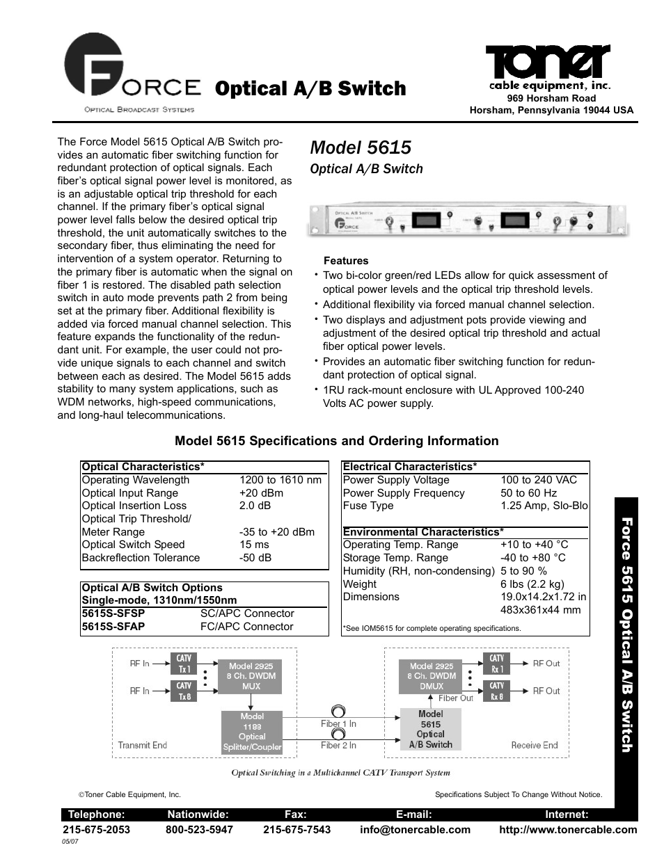 Toner Cable 5615 Optical A-B Switch User Manual | 1 page