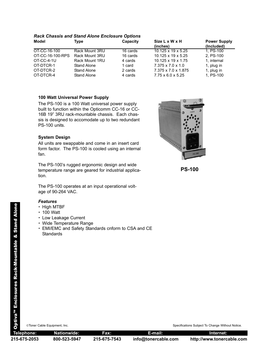 Ps-100 | Toner Cable OT-CC-4-1U 19" 1RU Rack-Mountable Chassis User Manual | Page 2 / 2