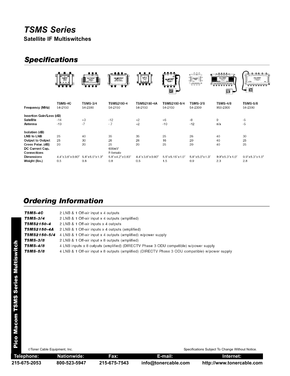 Tsms series | Toner Cable TSMS Series Multiswitches User Manual | Page 2 / 2