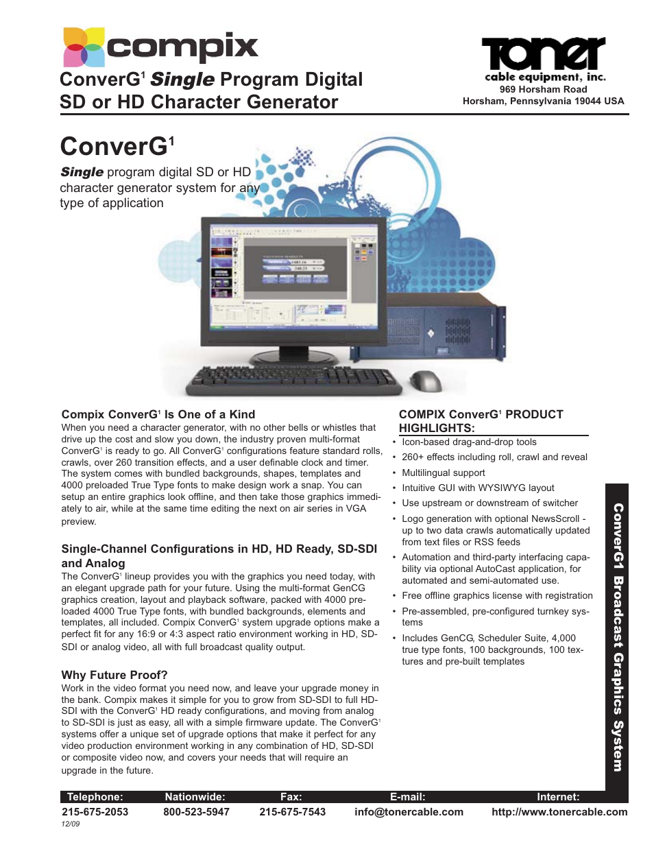 Toner Cable ConverG1 Single Program Digital SD or HD Character Generator User Manual | 2 pages