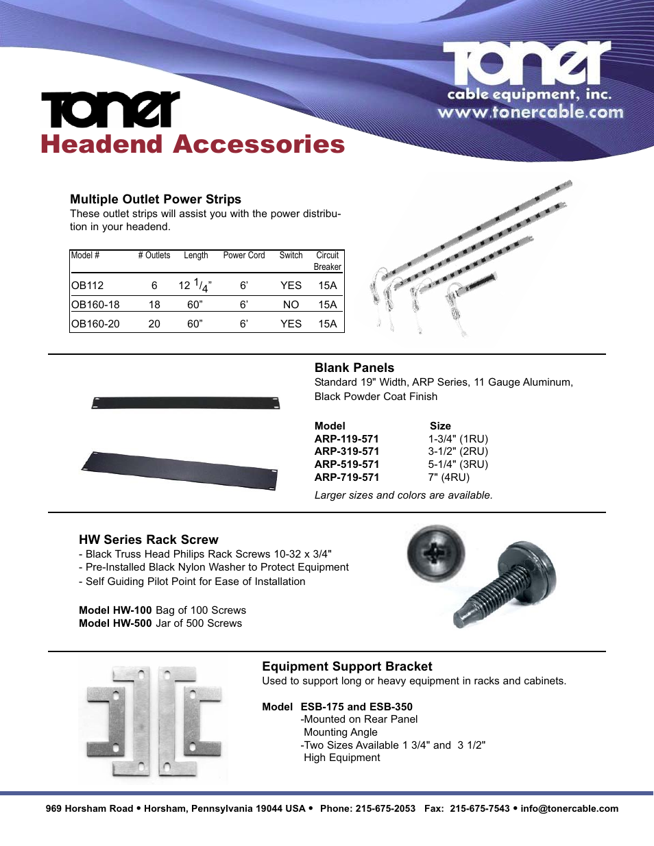 Toner Cable ESB Series Equipment Support Bracket User Manual | 2 pages