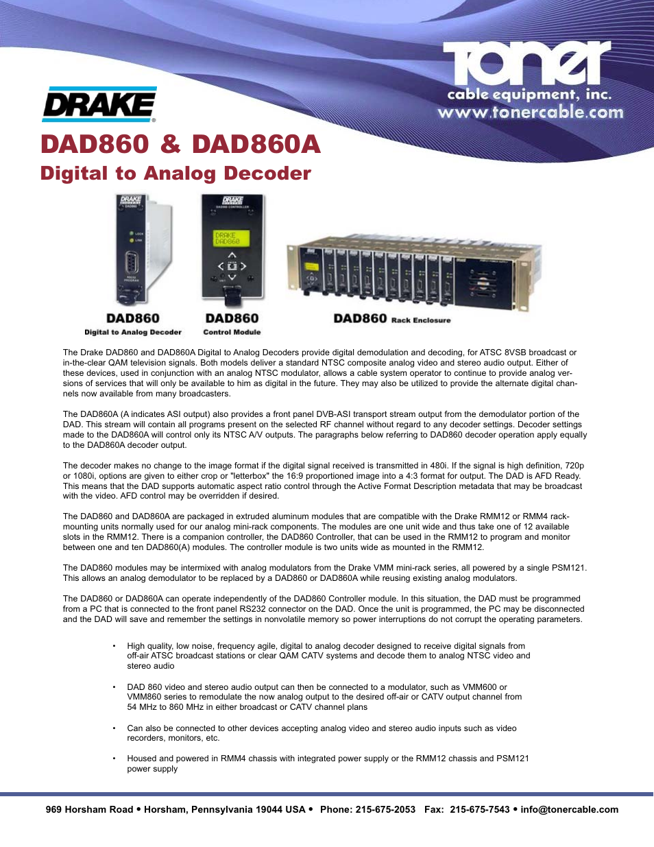 Toner Cable DAD860 & DAD860A Digital to Analog Decoder User Manual | 2 pages