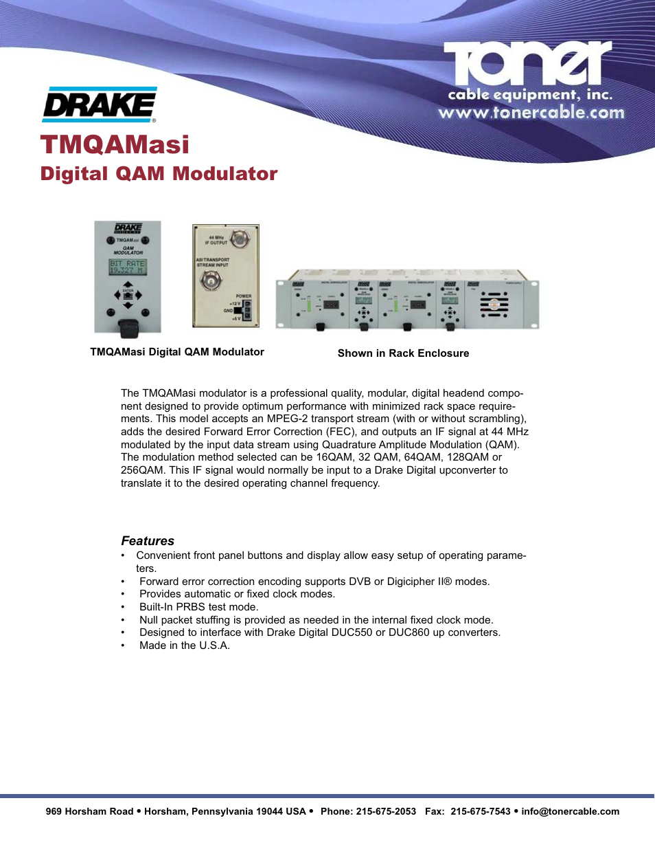 Toner Cable TMQAMasi Digital QAM Modulator User Manual | 2 pages