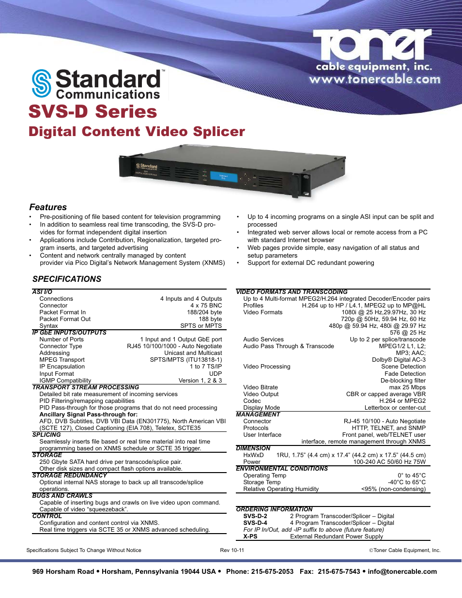 Toner Cable SVS-D Transcoder _ Splicer - Digital User Manual | 1 page