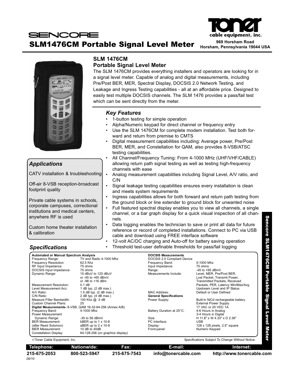 Toner Cable SLM1476CM Portable Signal Level Meter User Manual | 1 page