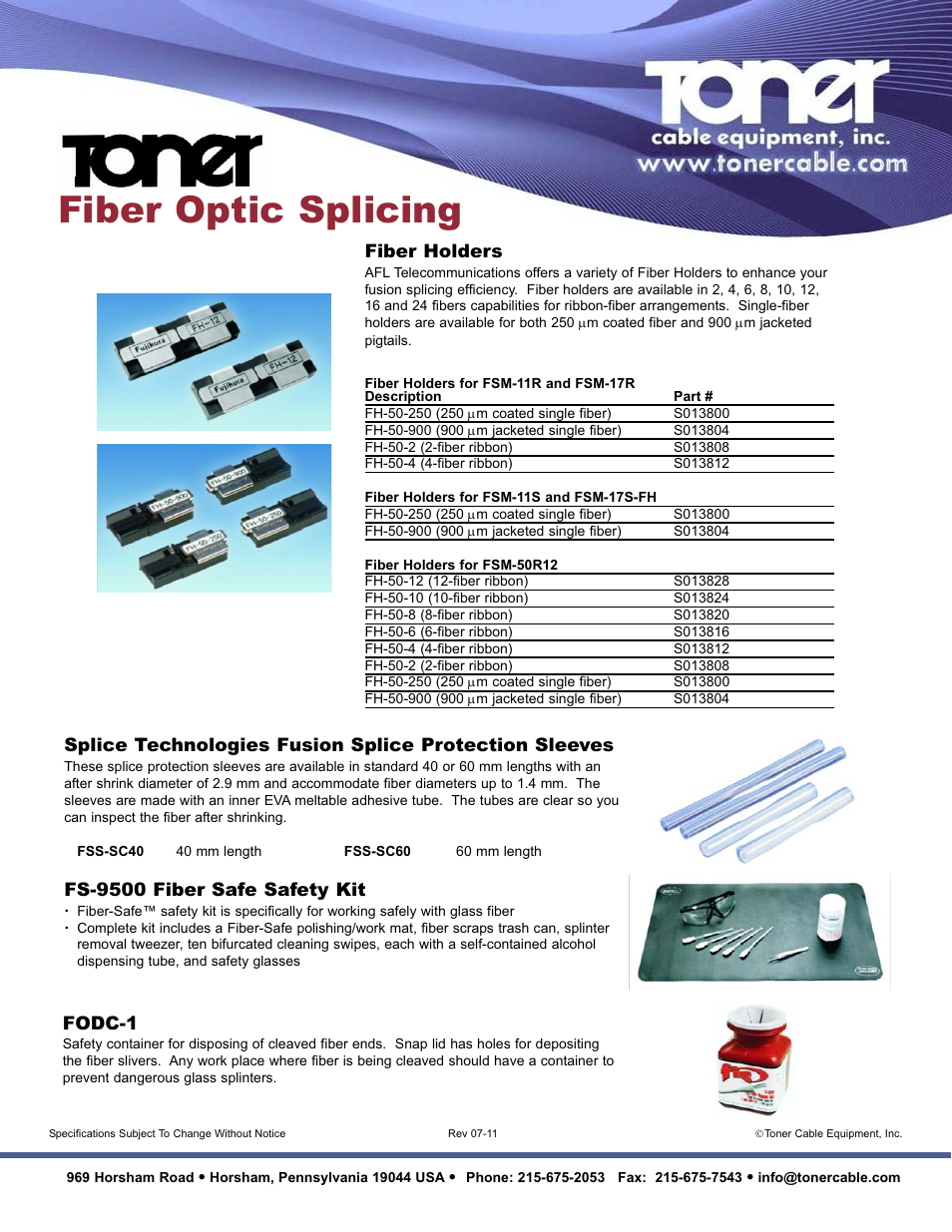 Toner Cable FH-50 Series Fiber Holders for Fusion Splicing User Manual | 1 page